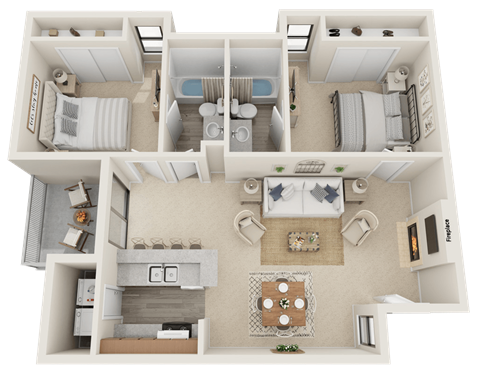 Huntington Pointe B2 Floor Plan 950 sq feet 2 bed 2 bath